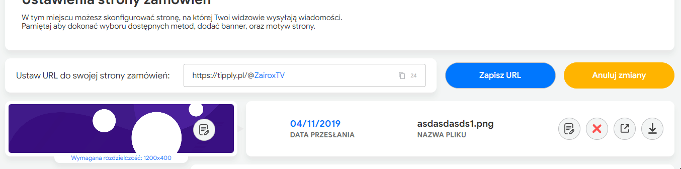 Przykładowy proces zmiany URL strony wpłat