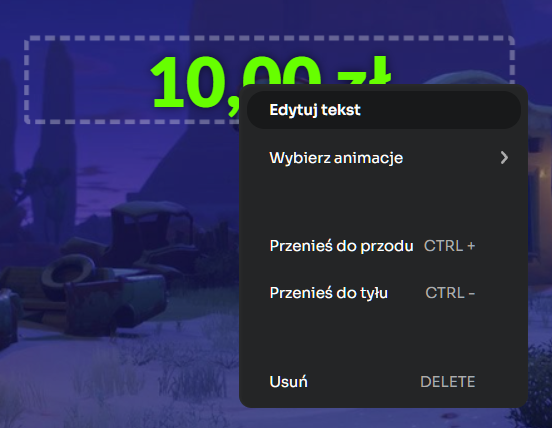 Widok menu po kliknięciu PPM na konfigurator w Tipply