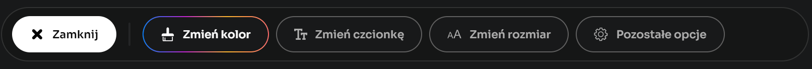 Dostępne podstawowe konfiguracje tekstu w konfiguratorze Tipply