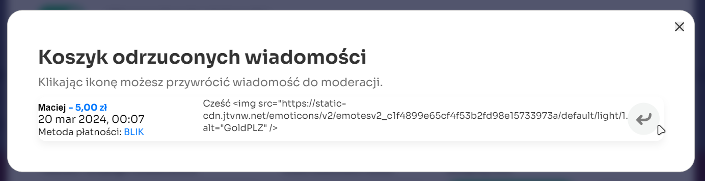 Koszyk odrzuconych wiadomości usuniętych na etapie moderacji