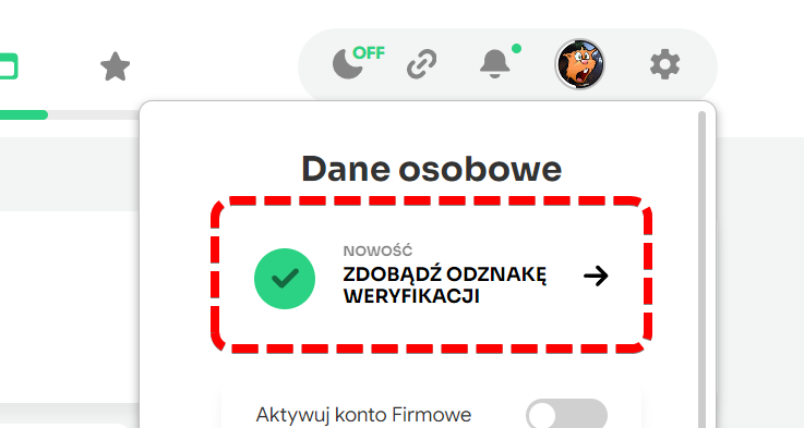 Przycisk: Zdobądź odznakę weryfikacji